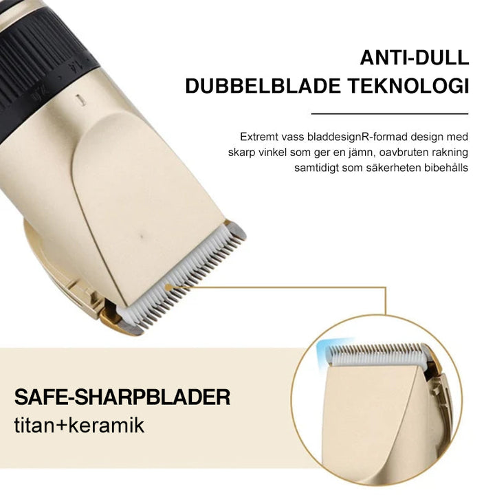 "Professionell djurrakapparat med låg ljudnivå och eleganta detaljer, perfekt för alla typer av husdjurs pälstrimning."