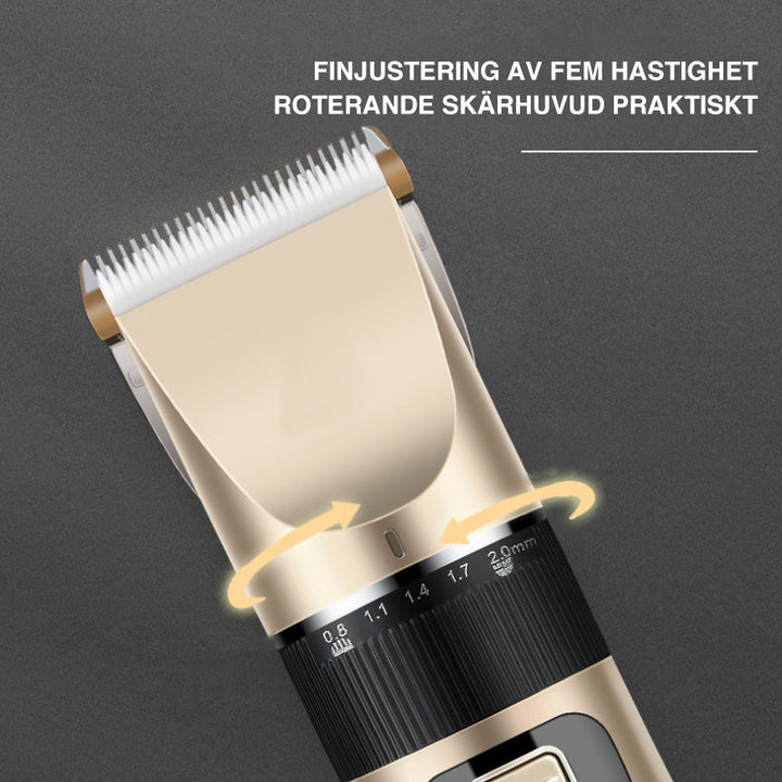 "Professionell djurrakapparat med låg ljudnivå och eleganta detaljer, perfekt för alla typer av husdjurs pälstrimning."