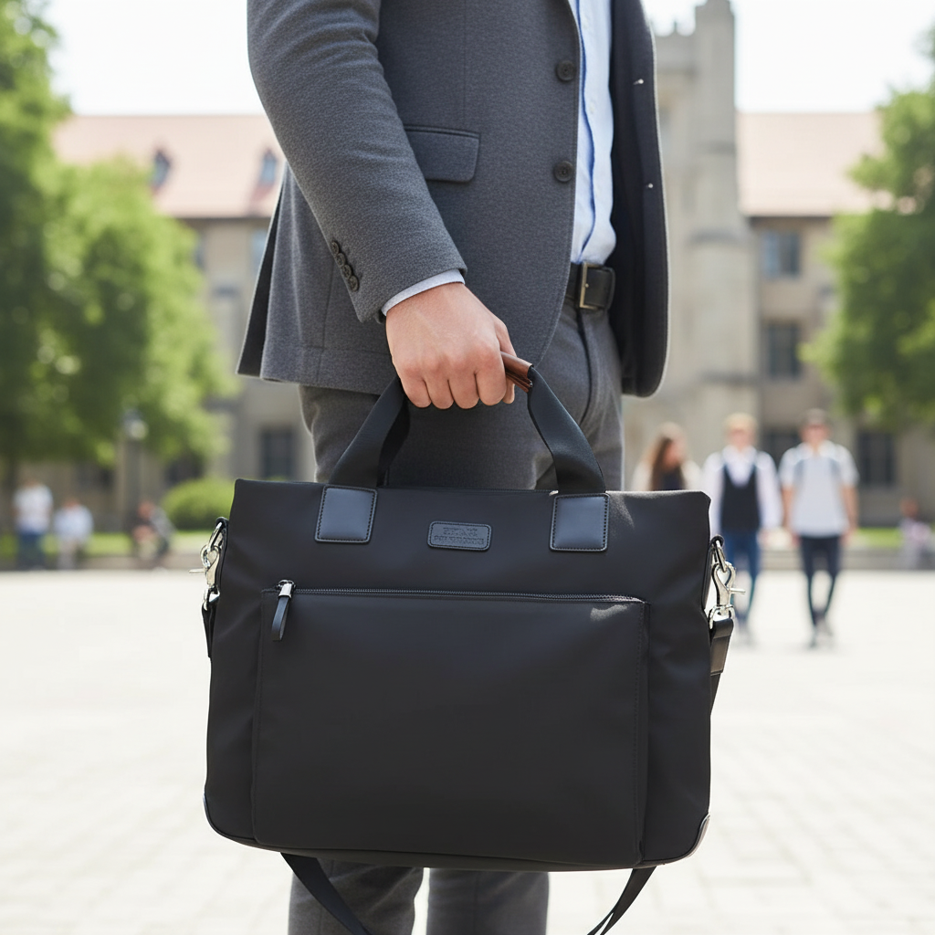 Professionell OxfordCarry laptopväska för 15.6" dator, svart. Snygg arbetsväska med handtag och axelrem.