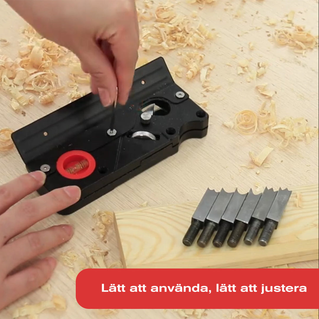 Professionell säker trähyvel set med justerbart skärdjup, flera kolstålskärblad och ergonomisk design för precis träbearbetni