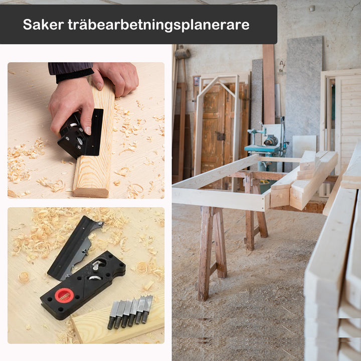 Professionell säker trähyvel set med justerbart skärdjup, flera kolstålskärblad och ergonomisk design för precis träbearbetni