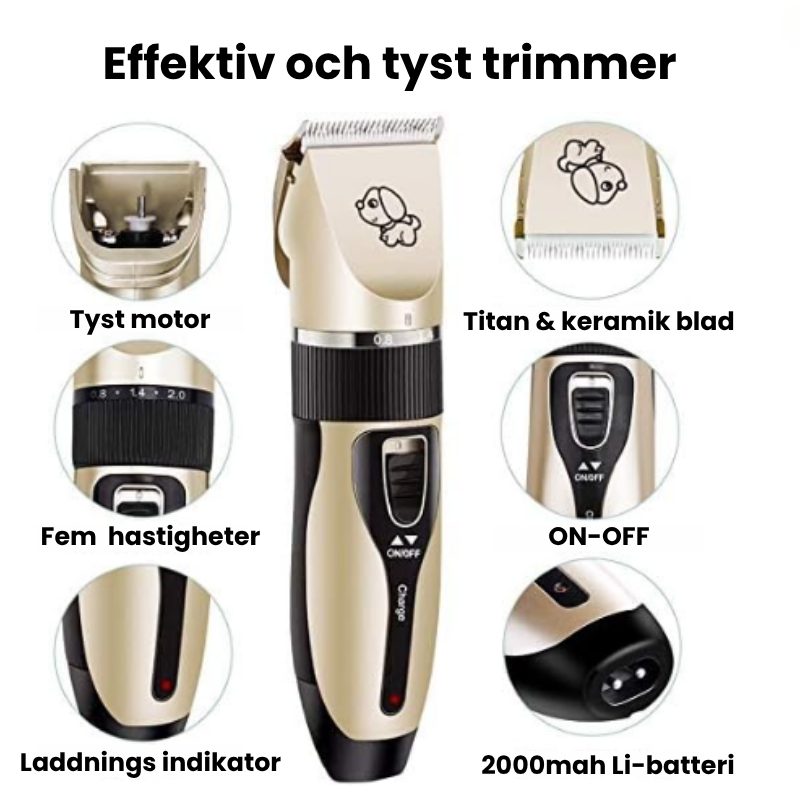 Tyst professionell hundklippare och kattklippare. Sladdlös klippmaskin för skonsam och effektiv pälsvård.