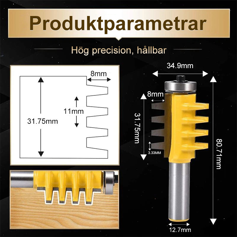 "Professionella Träbearbetnings Tungan & Räffla Bit för träfogar, förstärkt stål, guldfärgad med sylvassa blad, DIY-verktyg."