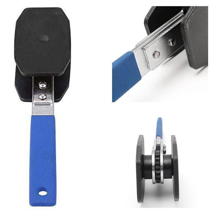 "Professionellt bromsok pressverktyg med rött stort handtag och blått litet handtag för effektiv bromsunderhåll."