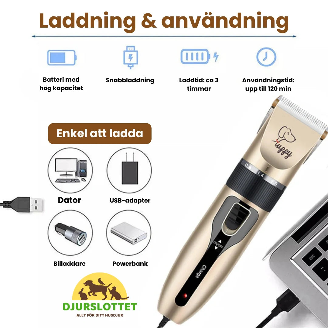 Husdjurs grooming kit för enkel pälsvård; tyst pälstrimmer, saxar och kammar för alla djur.