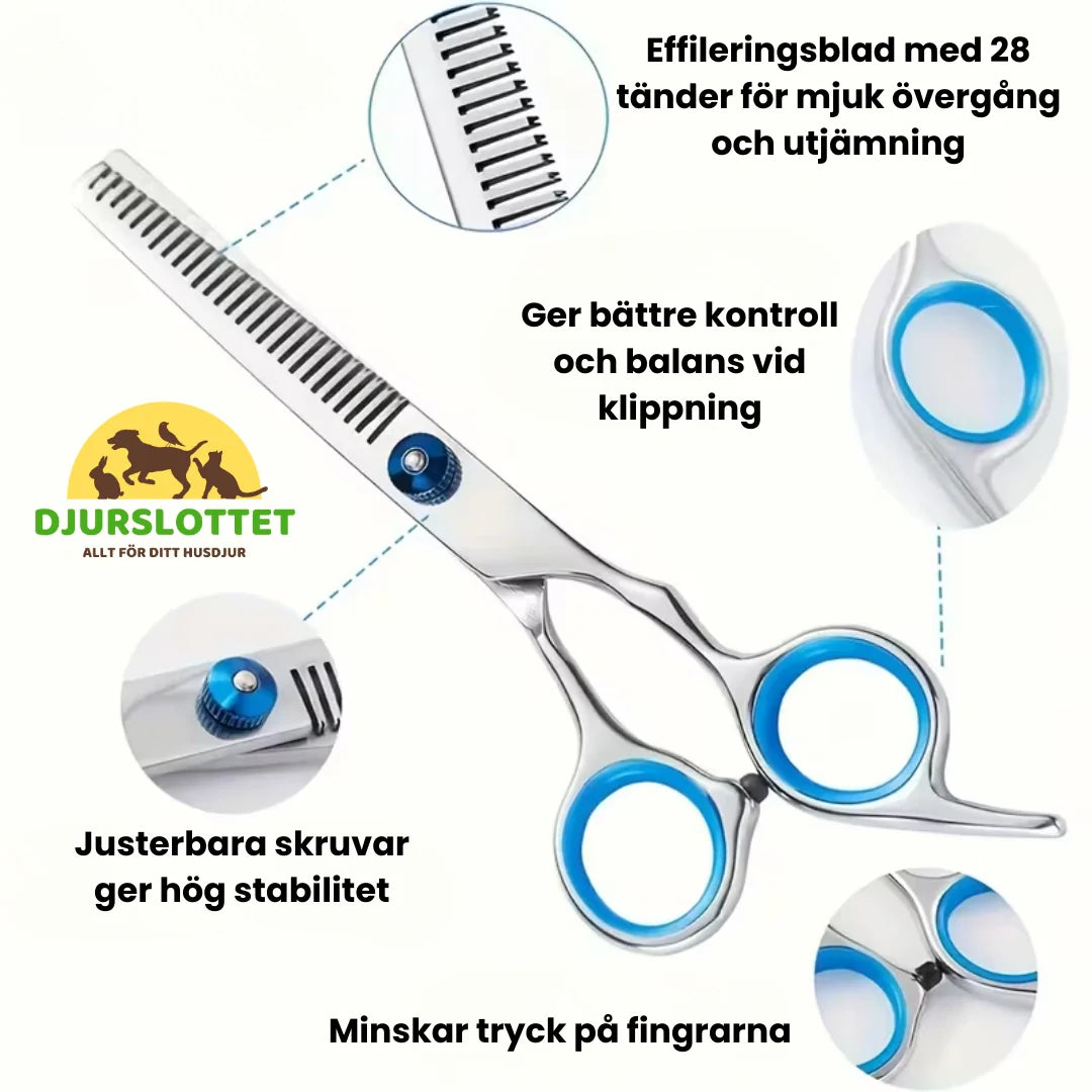 Proffsigt trimsaxset i rostfritt stål för precisionstrimning av hundens & kattens päls.