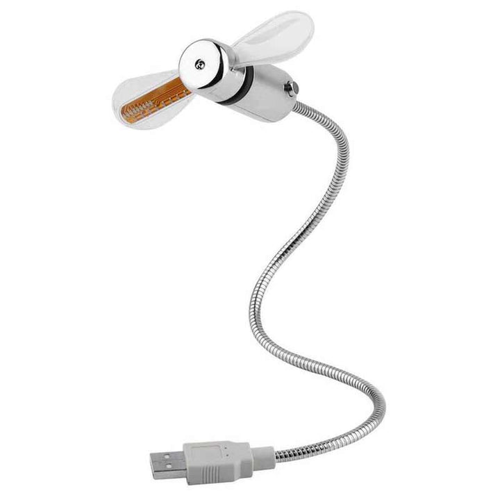 "Programmerbar LED USB-fläkt med flexibel hals, silver. Kreativ textdisplay, svanhals design, perfekt för skrivbordet."