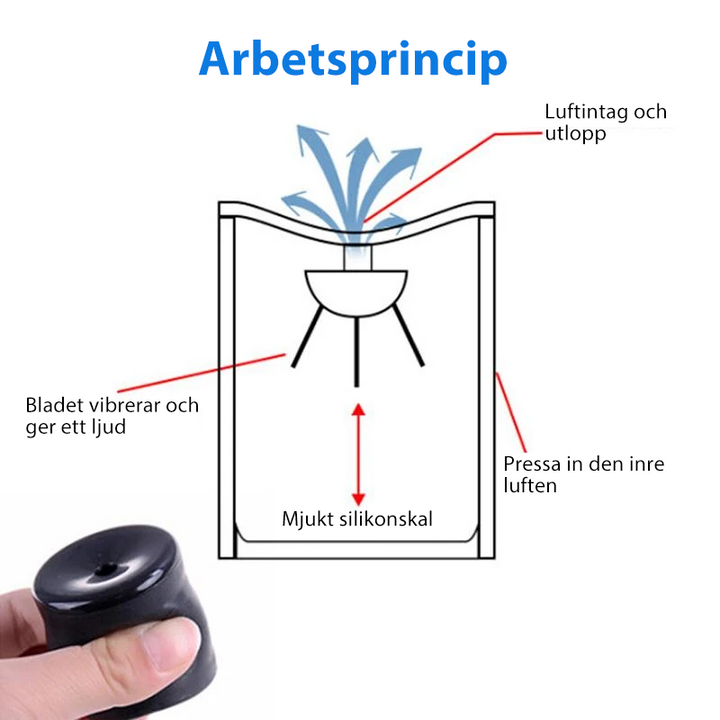 "Pruttljudsmaskin i fickvänlig design, röd-gul leksak för skämt och överraskningar vid festligheter."