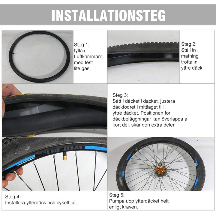 "Punkteringsskydd för cykeldäck, osynligt skydd mot vassa föremål på vägen, enkel installation mellan innerrör och däck."