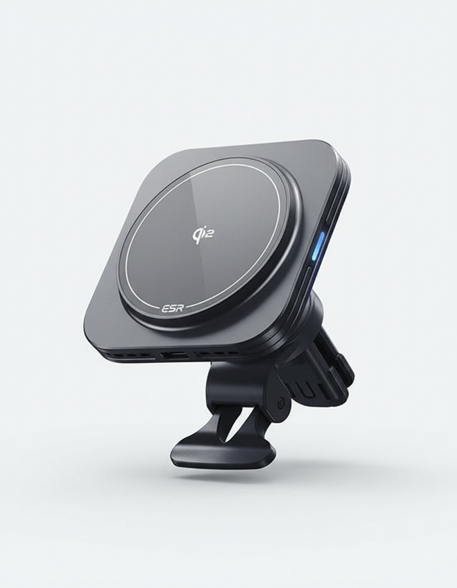 Trådlös Qi2 autoladdare för iPhone, magnetisk fäste i bilen. Enkel snabbladdning av mobiltelefon.