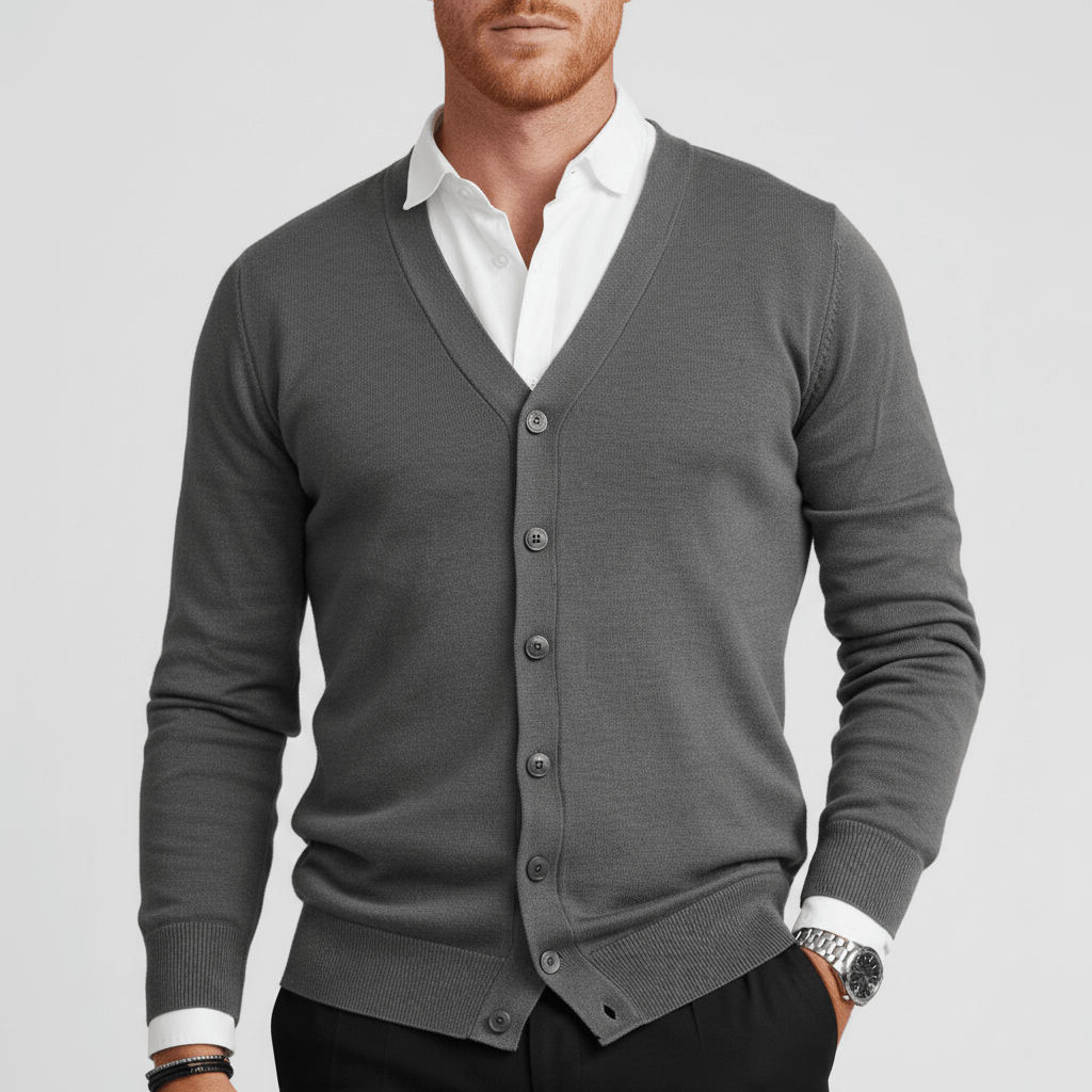Svart herrkofta, långa ärmar, smal passform, för en sofistikerad look.