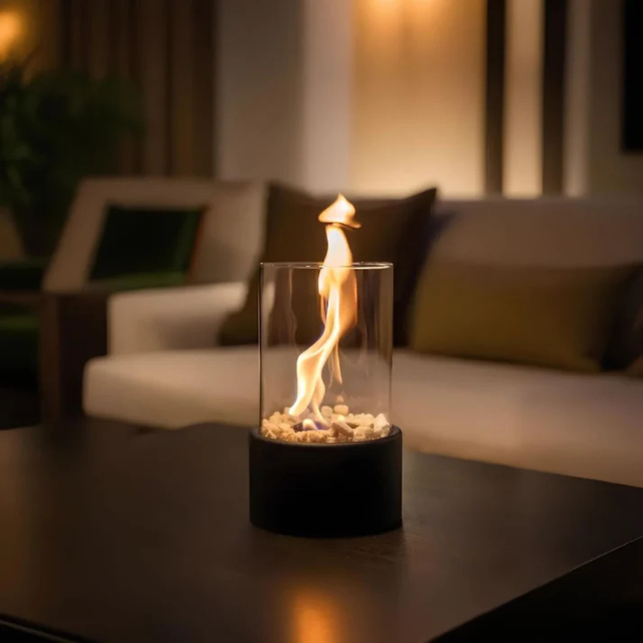 Mysig kaminlampa med bioetanol, rökfri. Bordsmodell som ger vacker låga och varm atmosfär till ditt hem.