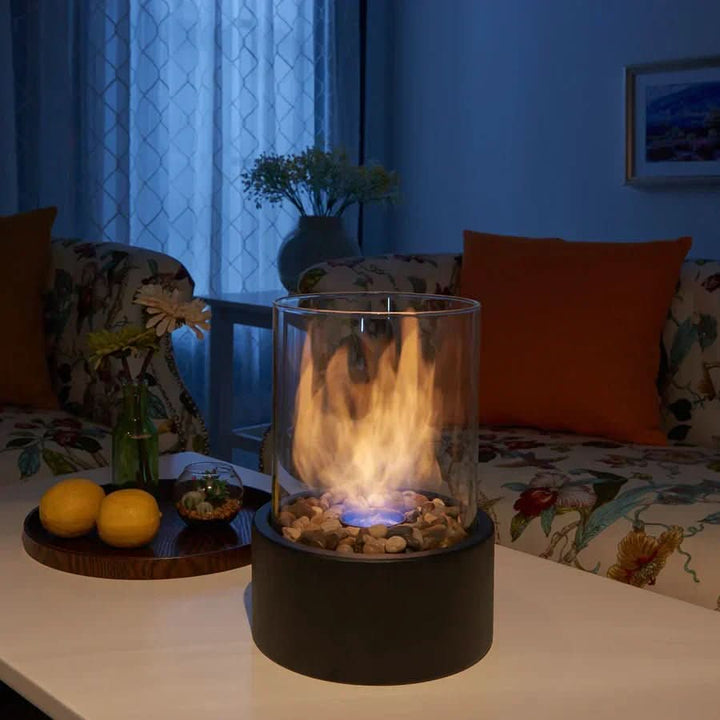 Kompakt utomhuskamin, rökfri bordeld ger värme & atmosfär på uteplatsen. Mysig bioetanolkamin.