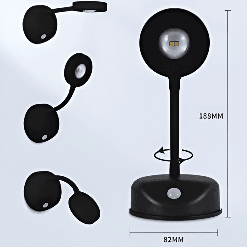 Dekorativ och flexibel LED-vägglampa med rörelsesensor. Trådlös laddbar spotlight för smart hem.