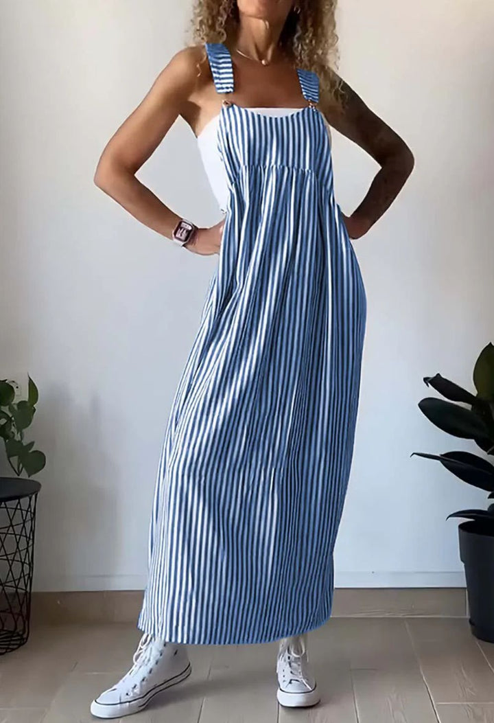 Blommig randig dam sommarklänning, avslappnad passform, för en bekväm modestil.