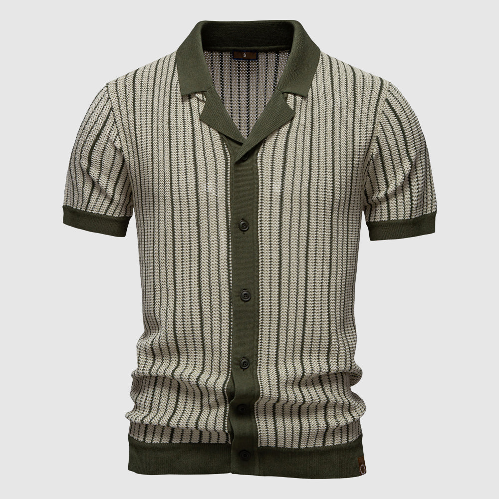 Casual och elegant kortärmad herrpikétröja med randig design och klassisk polokrage