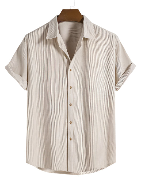 Herrarnas randiga T-shirt & shorts set, perfekt sommaroutfit för avslappnade dagar & strand.