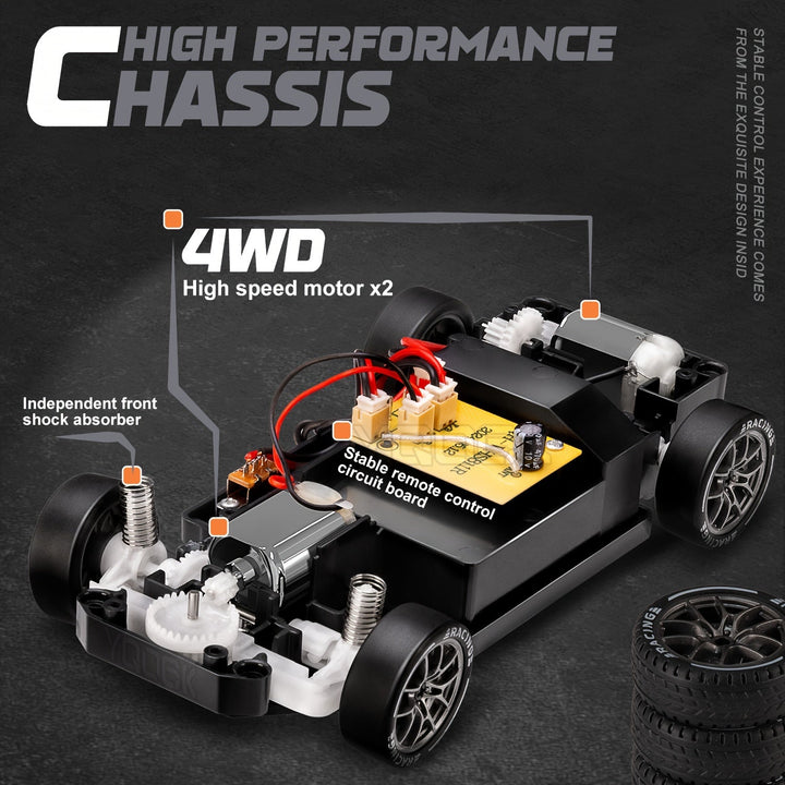 RC driftbil Ultimate Drift Racer 1:24 glider fram, belyser spåret med sina ljusande hjul.