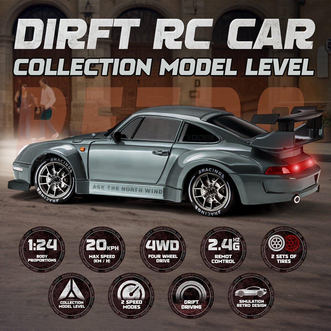 Närbild på Ultimate Drift Racer 1:24:s ljusande hjul som skapar dynamiska effekter vid drift.