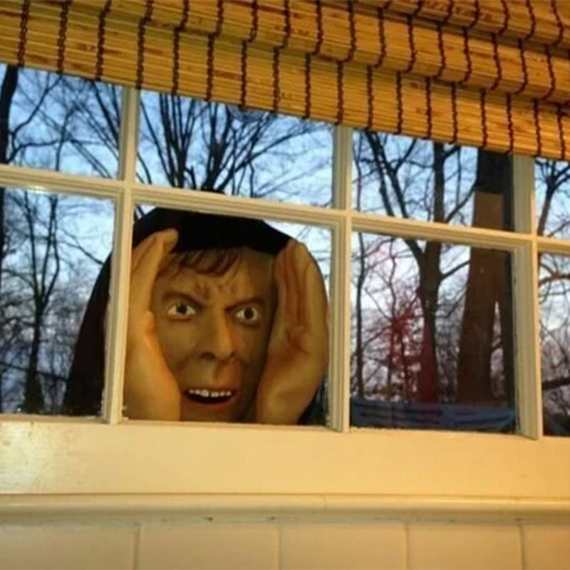 "Realistisk Läskig Peeper Creeper dekoration med intensiva ögon, perfekt för fönster, skrämmande och unik hemaccessoar."