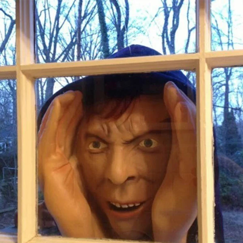"Realistisk Läskig Peeper Creeper dekoration med intensiva ögon, perfekt för fönster, skrämmande och unik hemaccessoar."