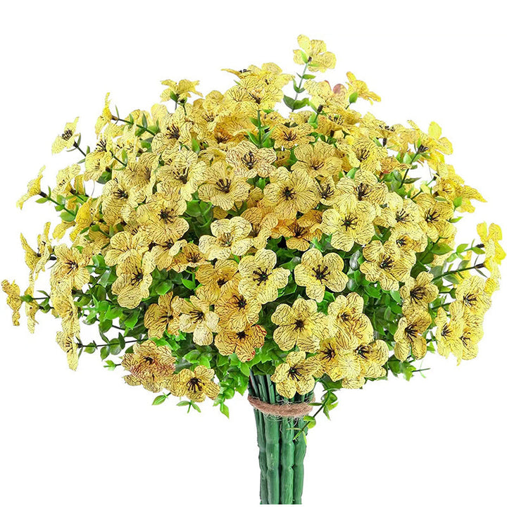 "Realistiska konstgjorda påskliljor för utomhusbruk, hållbara och väderbeständiga med gröna stjälkar, 35 cm höga."