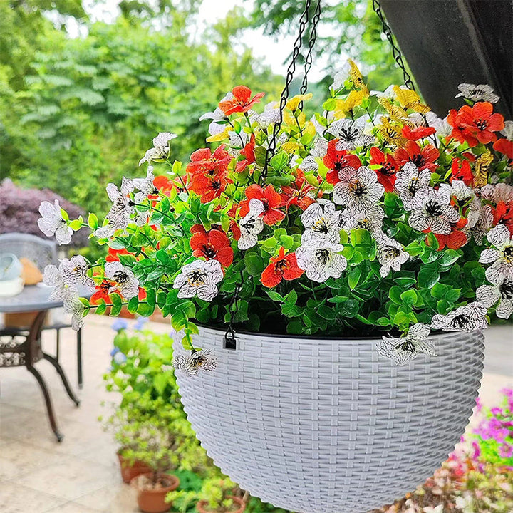 "Realistiska konstgjorda påskliljor för utomhusbruk, hållbara och väderbeständiga med gröna stjälkar, 35 cm höga."