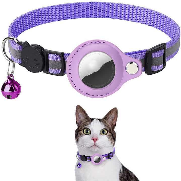 "Reflekterande AirTag-krage för katt: hållbar polyester, PU-läder, säkerhetsdesign för nattlig synlighet."