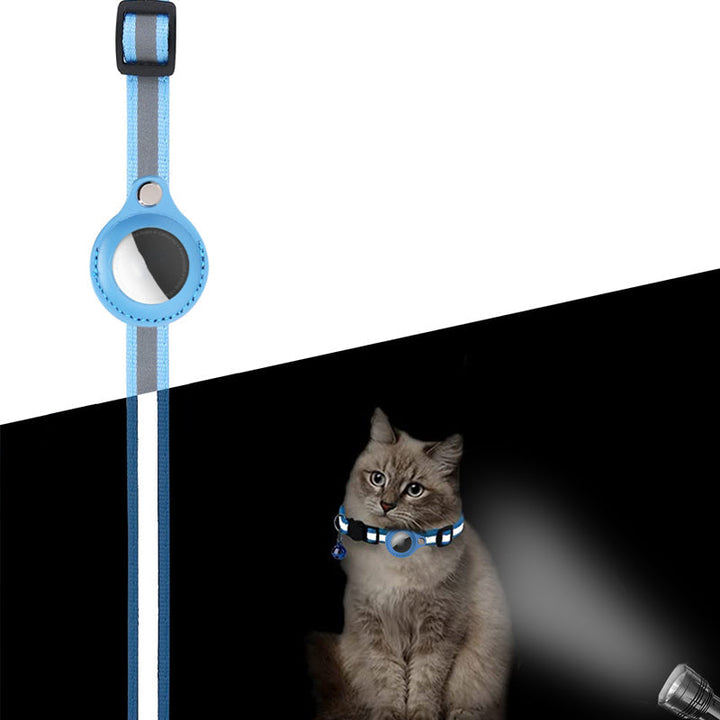 "Reflekterande AirTag-krage för katt: hållbar polyester, PU-läder, säkerhetsdesign för nattlig synlighet."