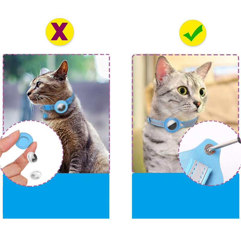 "Reflekterande AirTag-krage för katt: hållbar polyester, PU-läder, säkerhetsdesign för nattlig synlighet."