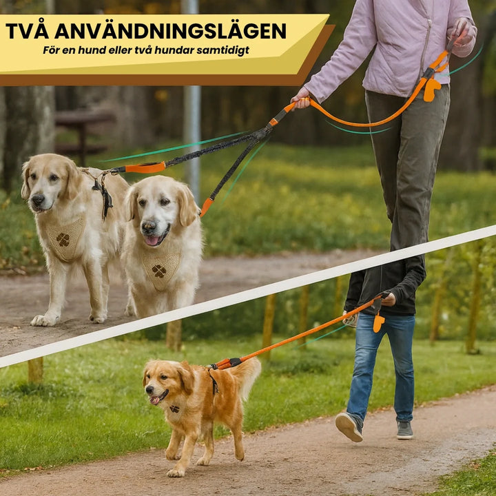 Säkert och hållbart duokoppel för två hundar, perfekt för dagliga promenader och utomhusaktiviteter.