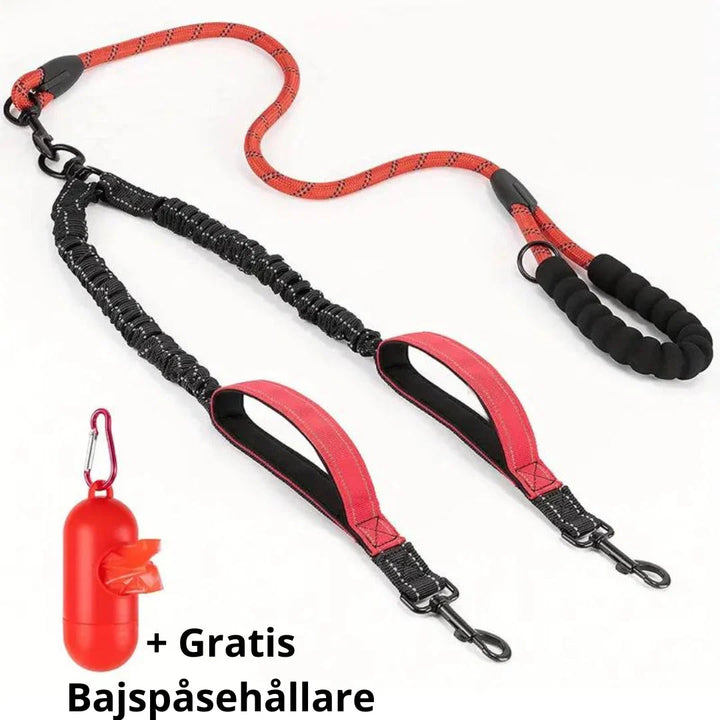 Enkelt att fästa, detta trasselfria utekoppel är idealiskt för parpromenader med hundarna.