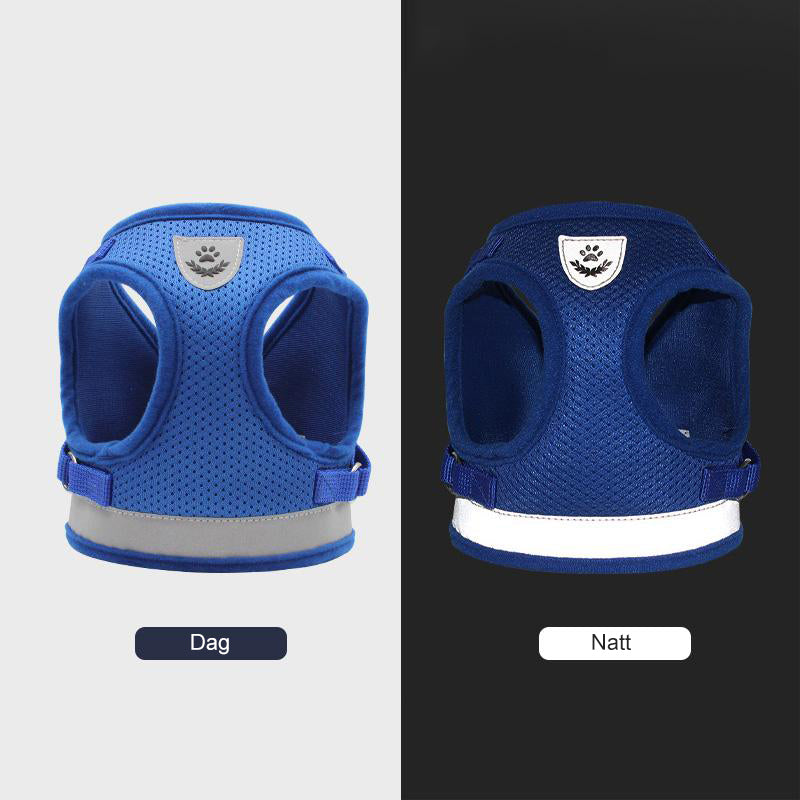 "Reflekterande justerbar husdjurssele i grått för katter och små hundar, säker och bekväm med reflekterande detaljer."