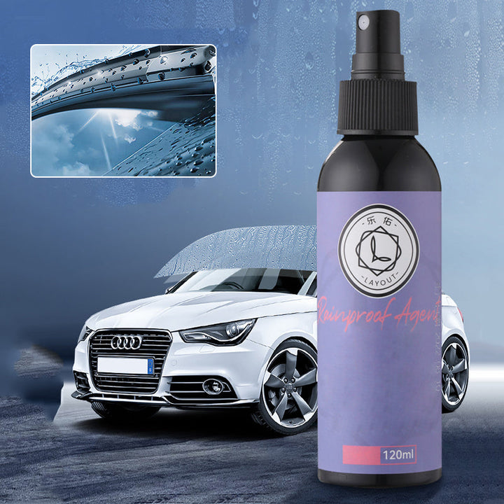 "Regnavvisande spray för bilglas, genomskinlig flaska, förbättrar sikten och avvisar vatten på vindruta och speglar."