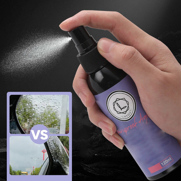 "Regnavvisande spray för bilglas, genomskinlig flaska, förbättrar sikten och avvisar vatten på vindruta och speglar."