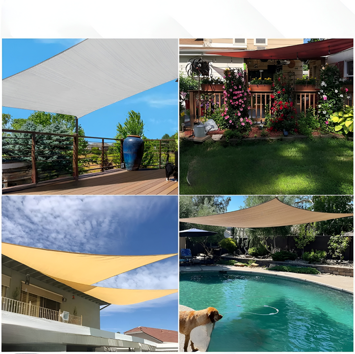 Ett rektangulärt, vattentätt solsegel som skyddar mot sol och regn i din trädgård.
