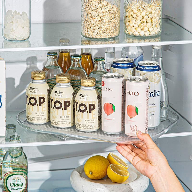 "Rektangulär svängbar kylskåpbricka med stark bärförmåga, multifunktionell design, svart plast, stilren och organisera"