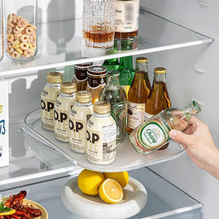 "Rektangulär svängbar kylskåpbricka med stark bärförmåga, multifunktionell design, svart plast, stilren och organisera"