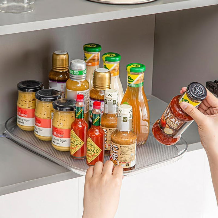 "Rektangulär svängbar kylskåpbricka med stark bärförmåga, multifunktionell design, svart plast, stilren och organisera"