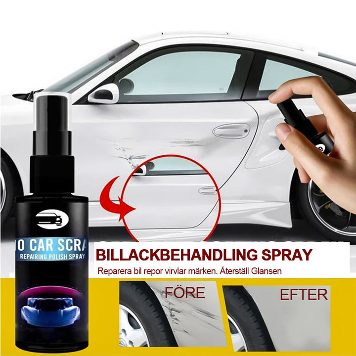 "Reparationsspray med 9H keramisk beläggning, eliminerar repor och märken, flaska 30ml och 100ml, ultrahydrofob glans."