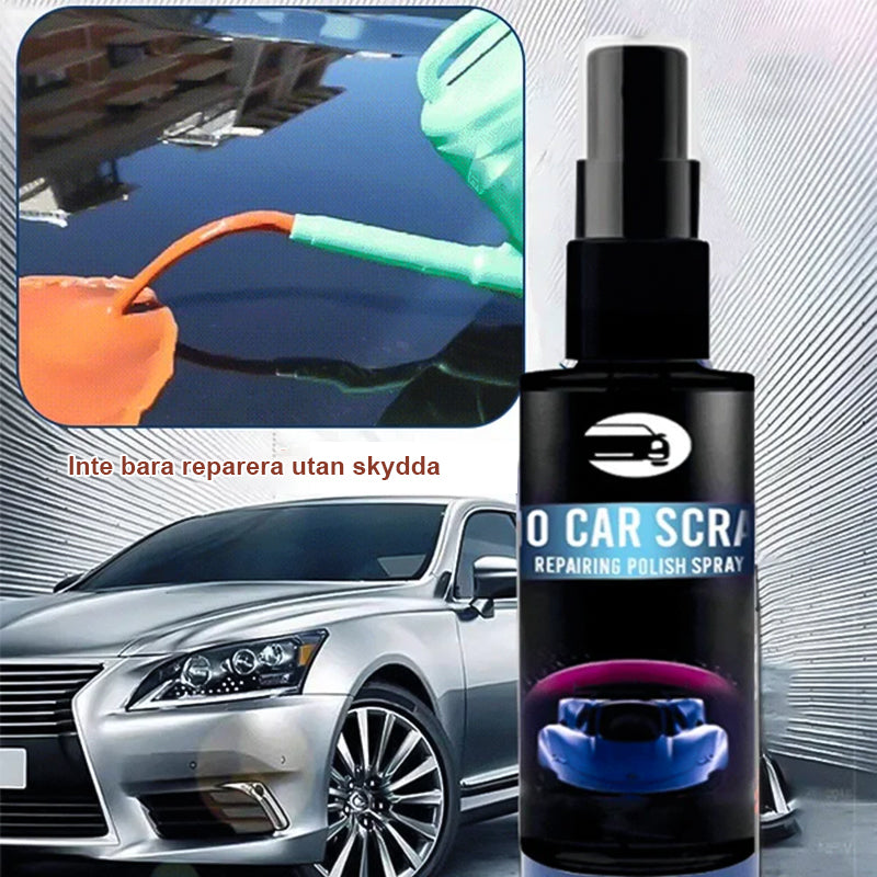 "Reparationsspray med 9H keramisk beläggning, eliminerar repor och märken, flaska 30ml och 100ml, ultrahydrofob glans."