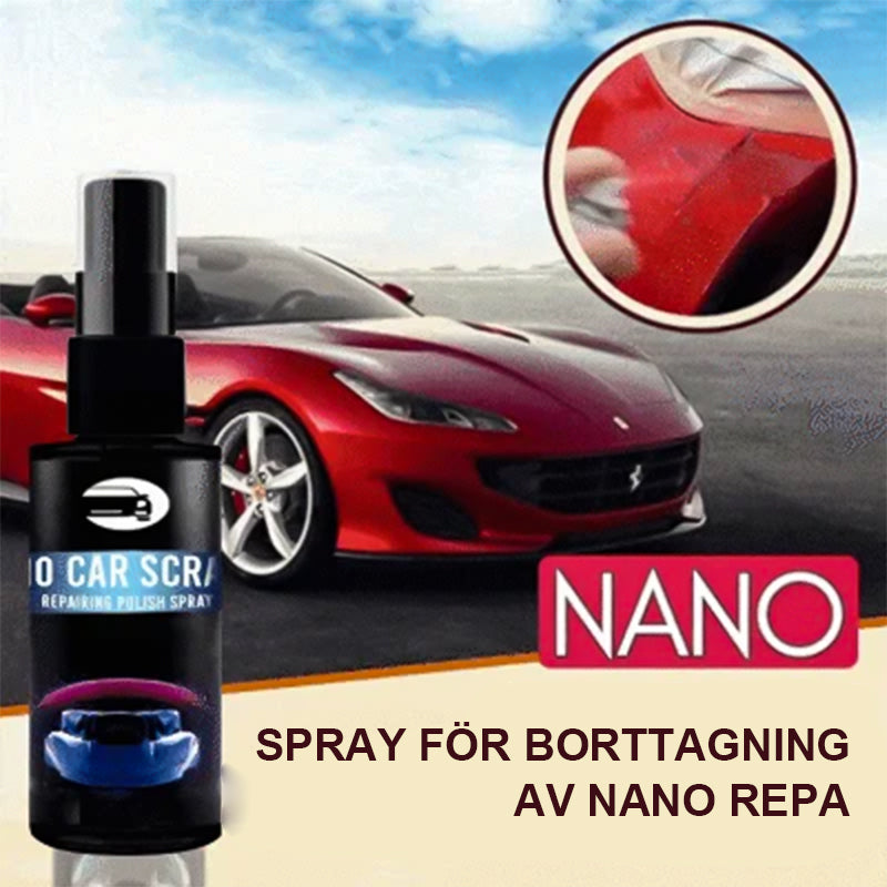 "Reparationsspray med 9H keramisk beläggning, eliminerar repor och märken, flaska 30ml och 100ml, ultrahydrofob glans."