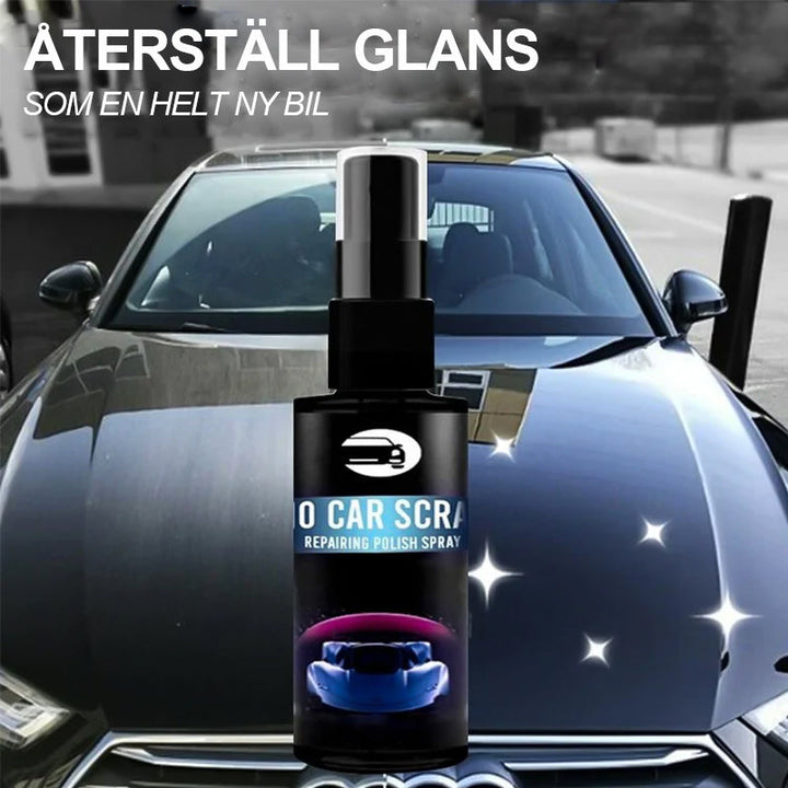 "Reparationsspray med 9H keramisk beläggning, eliminerar repor och märken, flaska 30ml och 100ml, ultrahydrofob glans."