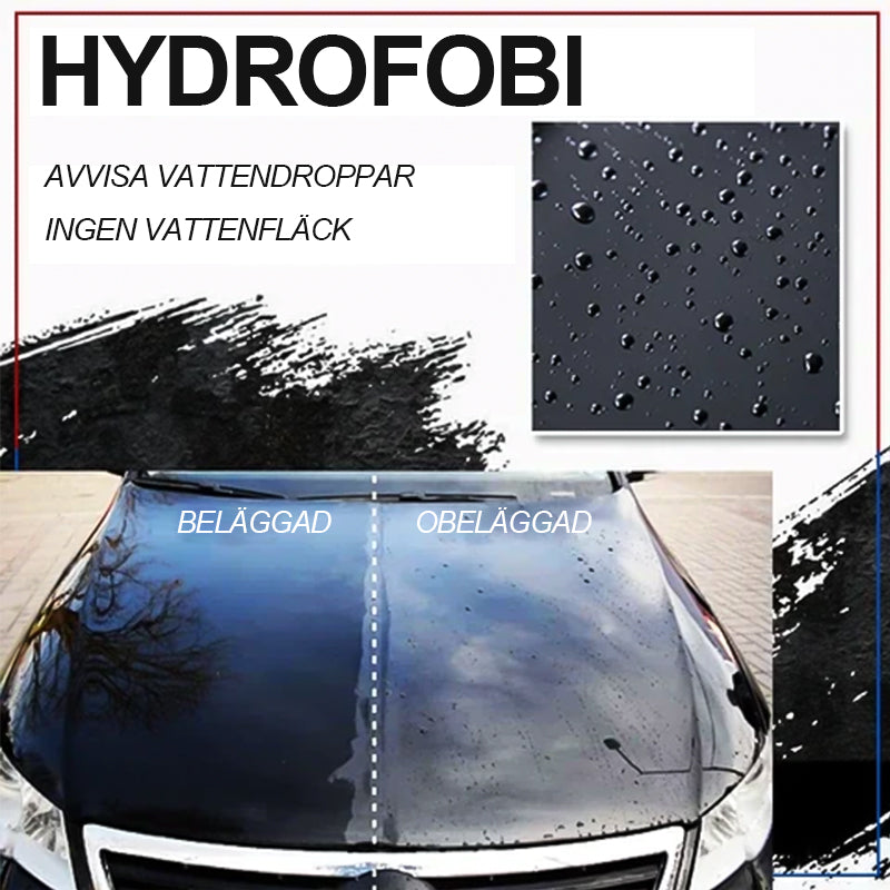 "Reparationsspray med 9H keramisk beläggning, eliminerar repor och märken, flaska 30ml och 100ml, ultrahydrofob glans."