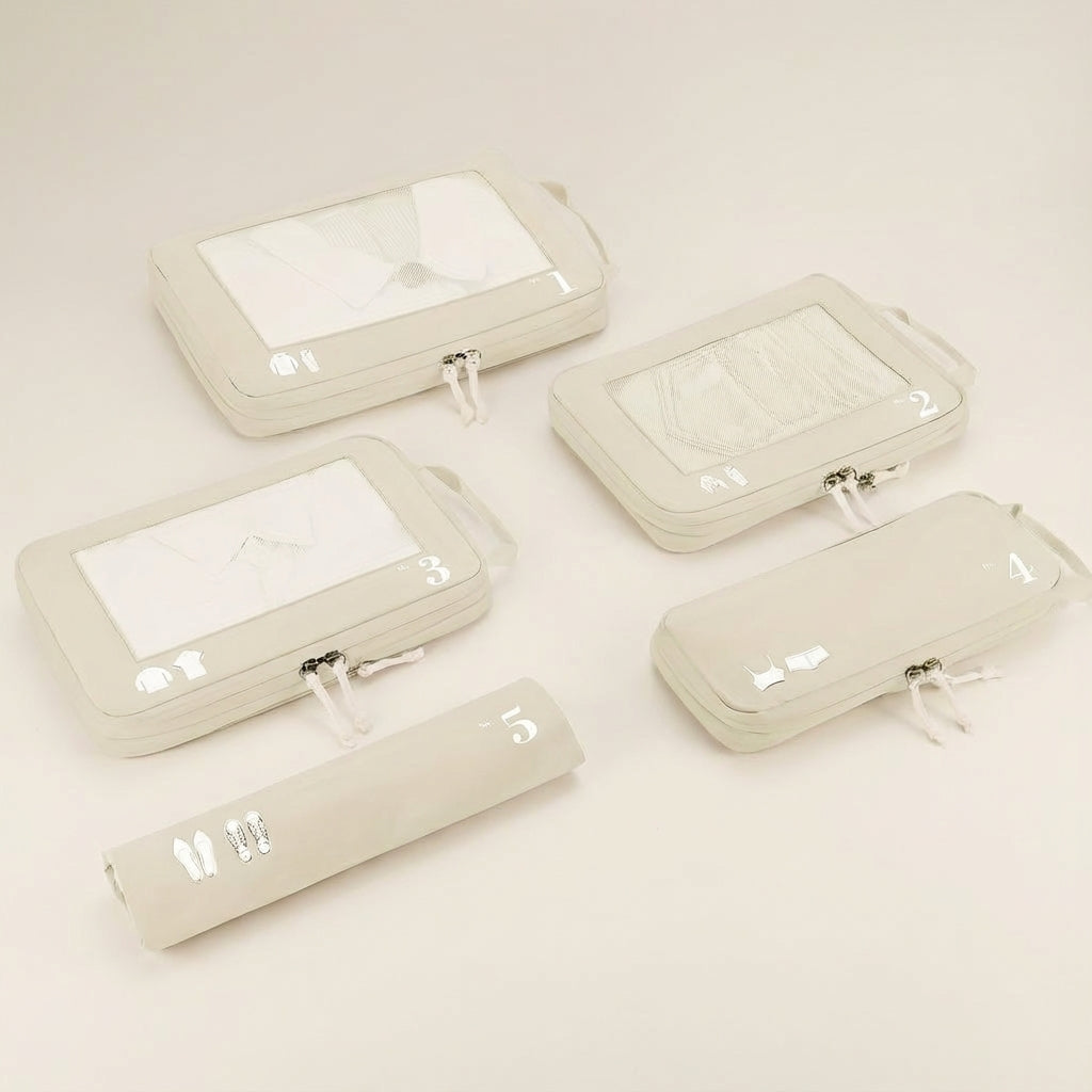 Reseorganiserare set med kompressionskuber för effektiv & praktisk packning. Få ordning i ditt bagage.