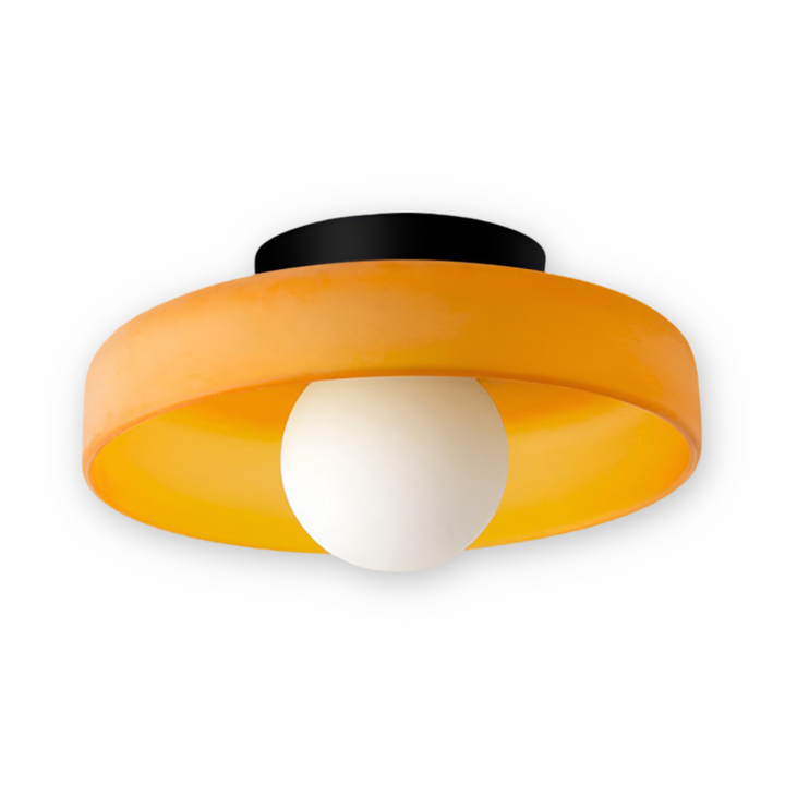 Hemma belysning: rund LED-plafond i Bauhausstil, färgstark och modern.