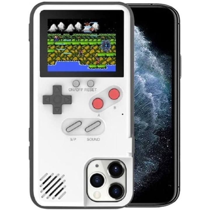 "Retro Gaming iPhone-fodral med Game Boy-design, inkluderar 36 nostalgiska spel, idealiskt för spelentusiaster."