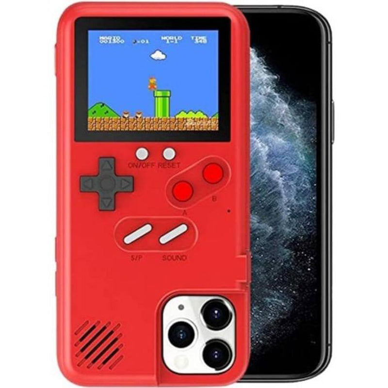 "Retro Gaming iPhone-fodral med Game Boy-design, inkluderar 36 nostalgiska spel, idealiskt för spelentusiaster."