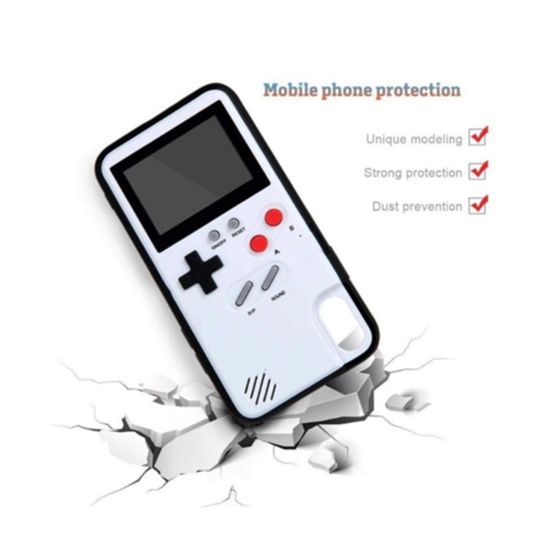 "Retro Gaming iPhone-fodral med Game Boy-design, inkluderar 36 nostalgiska spel, idealiskt för spelentusiaster."