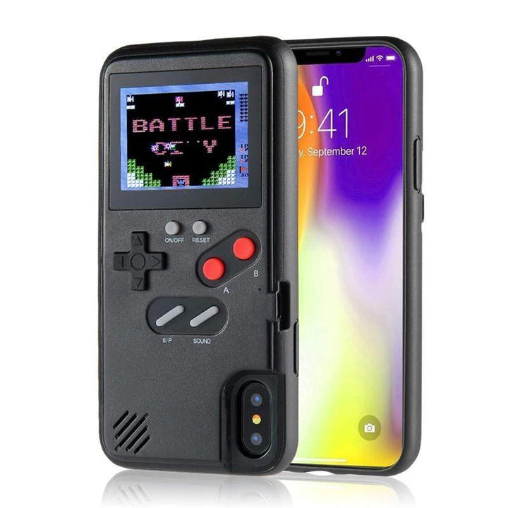 "Retro Gaming iPhone-fodral med Game Boy-design, inkluderar 36 nostalgiska spel, idealiskt för spelentusiaster."